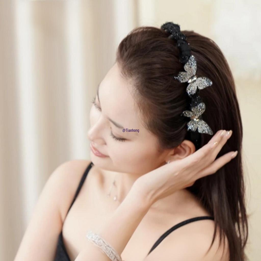 

2025 Роскошная повязка на голову с бабочкой из стразов: Шикарный высокий аксессуар для волос для женщин