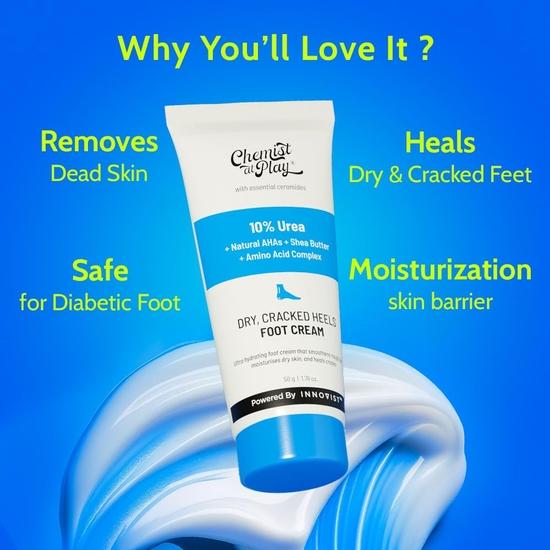 Crema de Pies Chemist at Play para Talones Agrietados y Pie Diabético | Hasta 24 horas de Hidratación | 10% Urea y AHAs Naturales | Hidratación | 50g