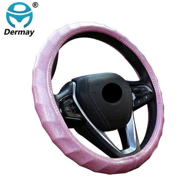 DERMAY Steering Wheel Cover Laser PU Leather Cute for Women Girl Non-slip Fit Steering Wheel 37-38cm Fashion Car Accessories