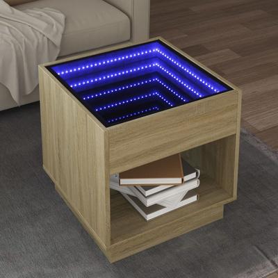 Stolik Kawowy Z Led Infinity, Dąb Sonoma, 50X50X50 Cm