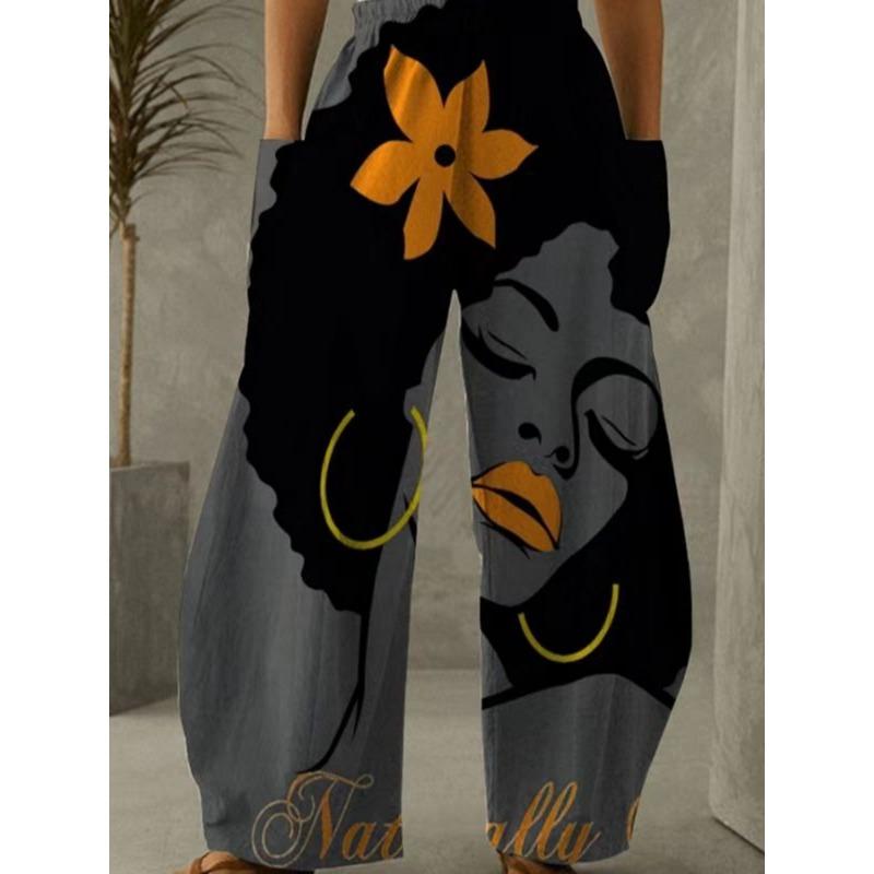Plus Size Fashion Women 1XL-5XL Casual Loose Christmas Printing Long Wide Leg Yoga Pants Pocket Lounge Pants Pajama Pants