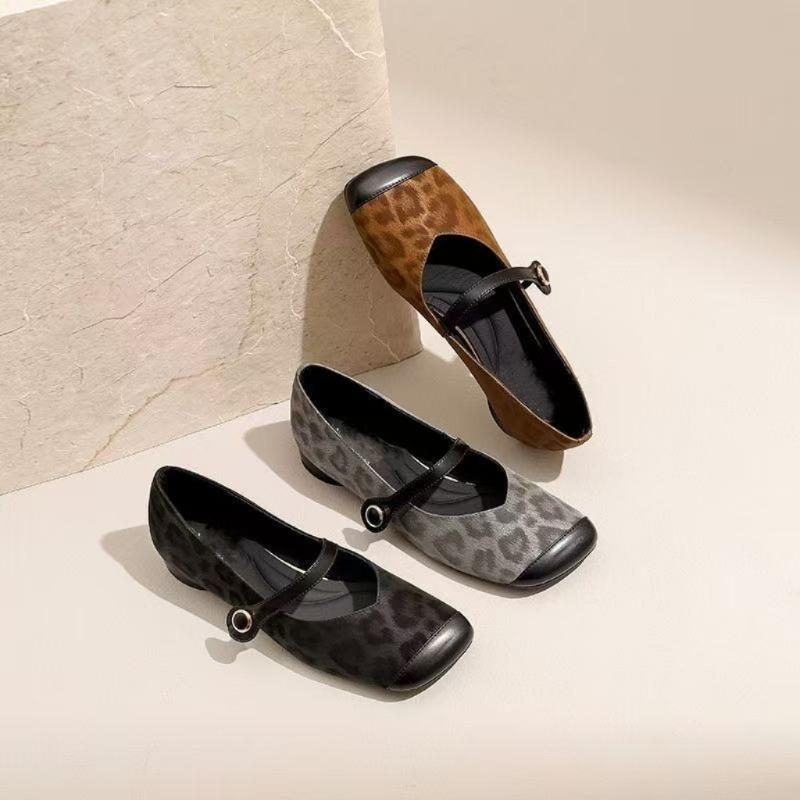 Fashion Retro Leopard Print Lolita Shoes Women Loafers Flats Fashion Shallow Shoes Spring Ladies Elegant Mary Jane Shoes Slingback Femme