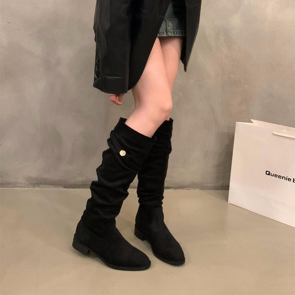 Thick Heel Pointed Thin Long Boots Women's Shoes 2025 New Autumn and Winter Piled Boots Medium Tube Knight Long Boots