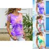 Womens Vibrant Tie-dye Printed Tops Casual Short Sleeve Blouse Perfect For Summer
