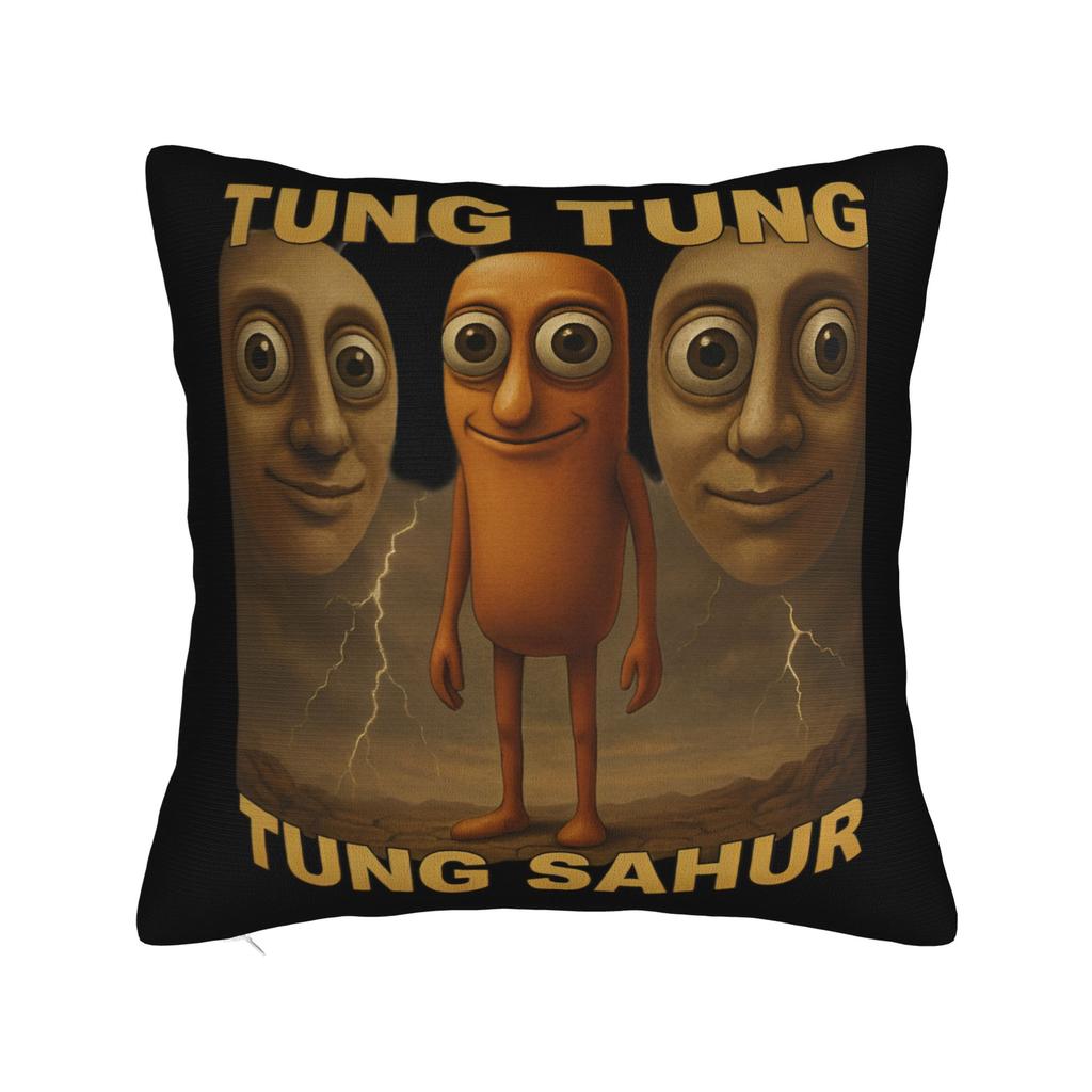 Tung Tung Tung Sahur Face Square Pillow Cases Italian Brainrot Cushion Covers Customized Decorative Pillowcase for Car 40x40cm