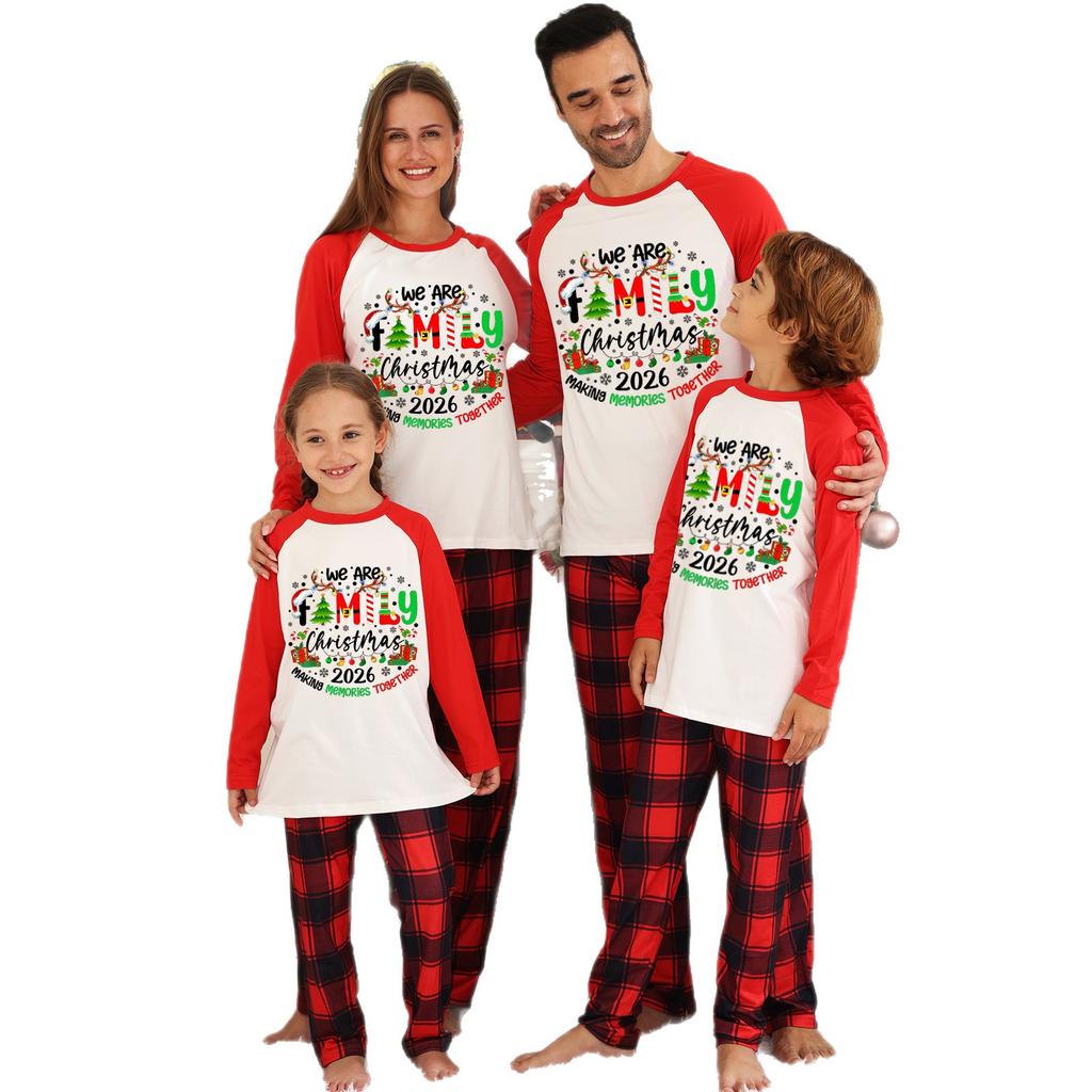 Christmas Print Round Neck Long Sleeve Long Pants Matching Family Pajama Set for Holiday Loungewear