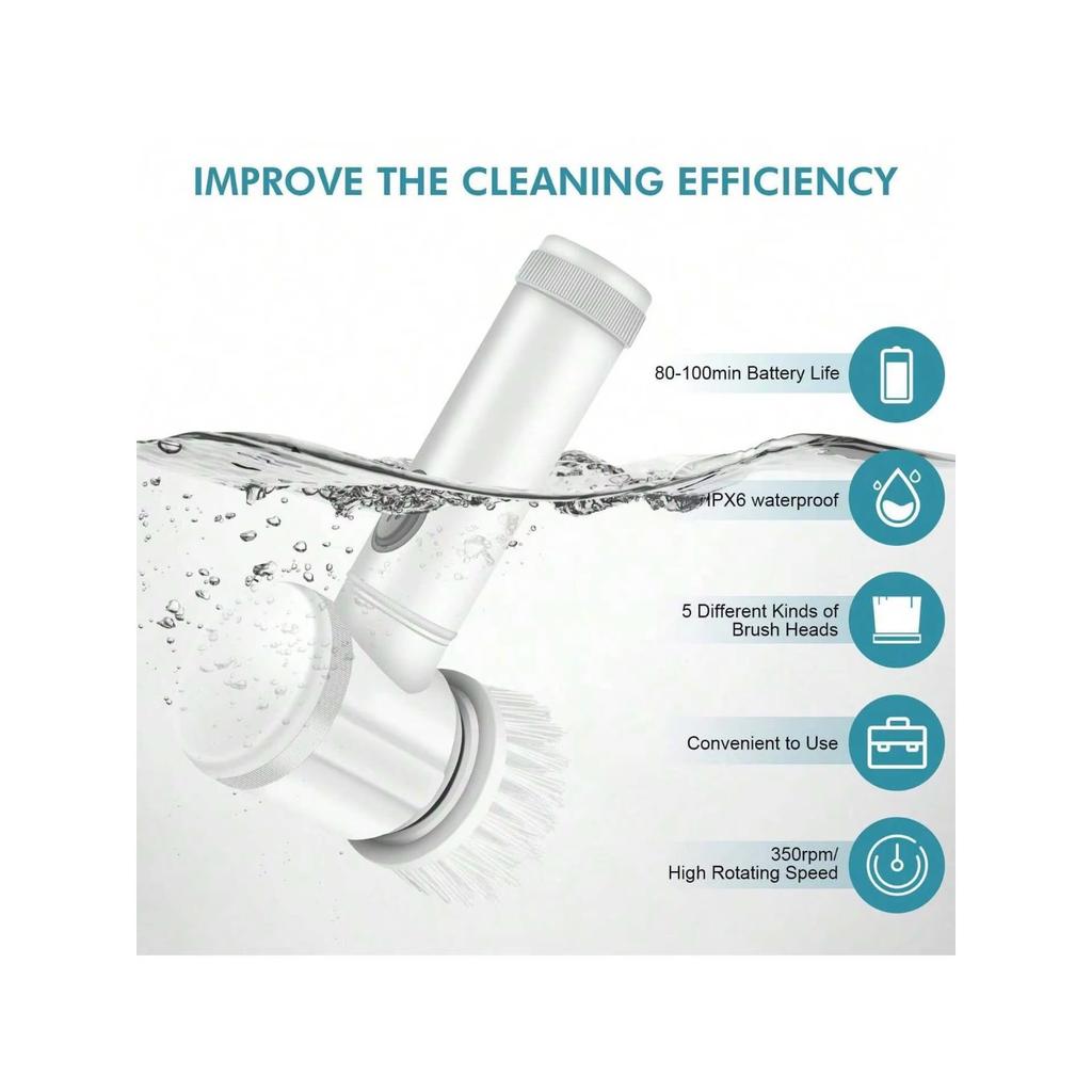 Kitchen Cleaning Tool USB 5 in 1 Cleaner Bathroom Bathtub Clean Brush Spin Scrubber Electric Cleaning Brush to Dishwashing Sink