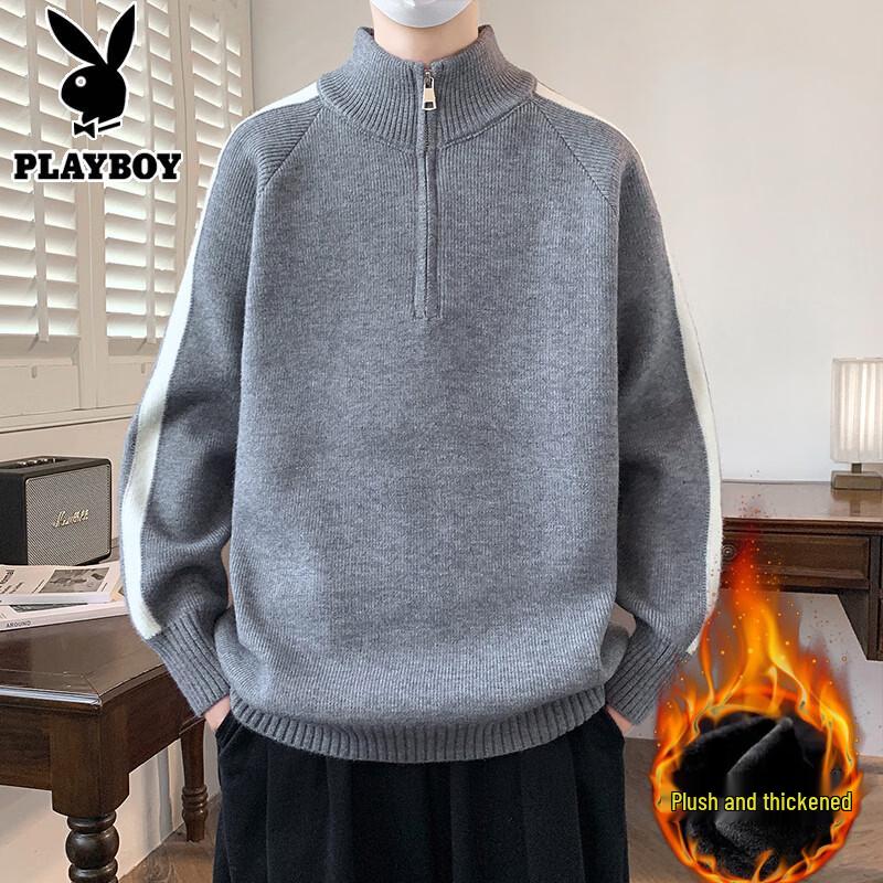 PLAYBOY Men's Half-Zip Stand Collar Sweater
