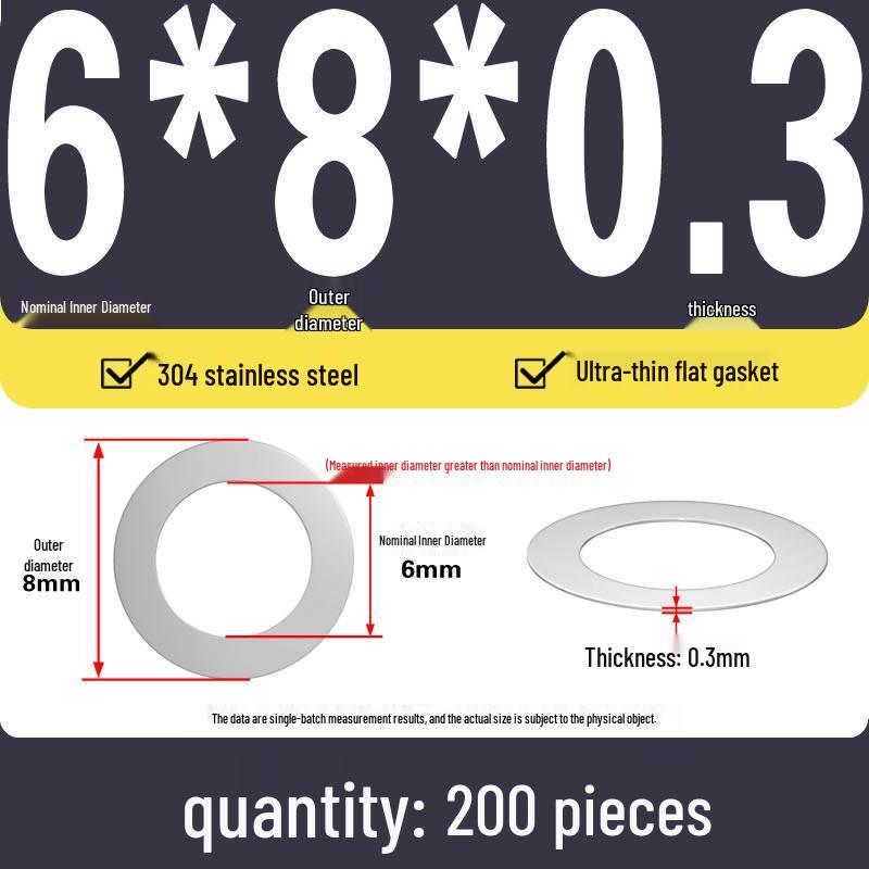 Plochá podložka z nerezové oceli 304 pro nastavení vůle hřídele (0,1/0,2/0,3 mm)