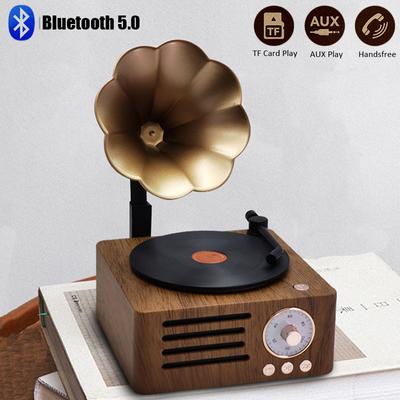 Radio Retro portátil Mini Radio FM Altavoz Bluetooth caja de música MP3 reproductor de discos Vintage con soporte de micrófono TFCard/AUX Play
