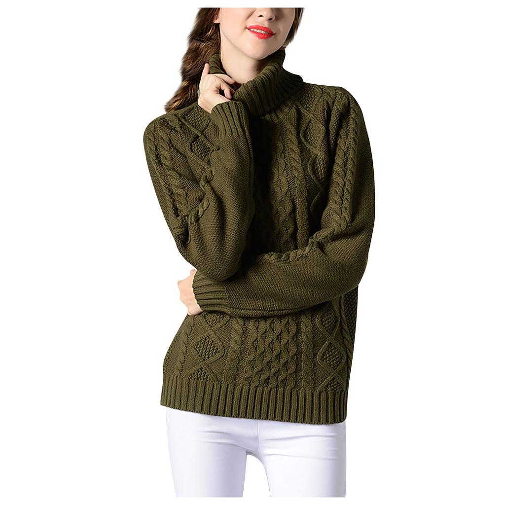Women's Solid Color Turtleneck Sweater Long Sleeve Twisted Flower Base Sweater