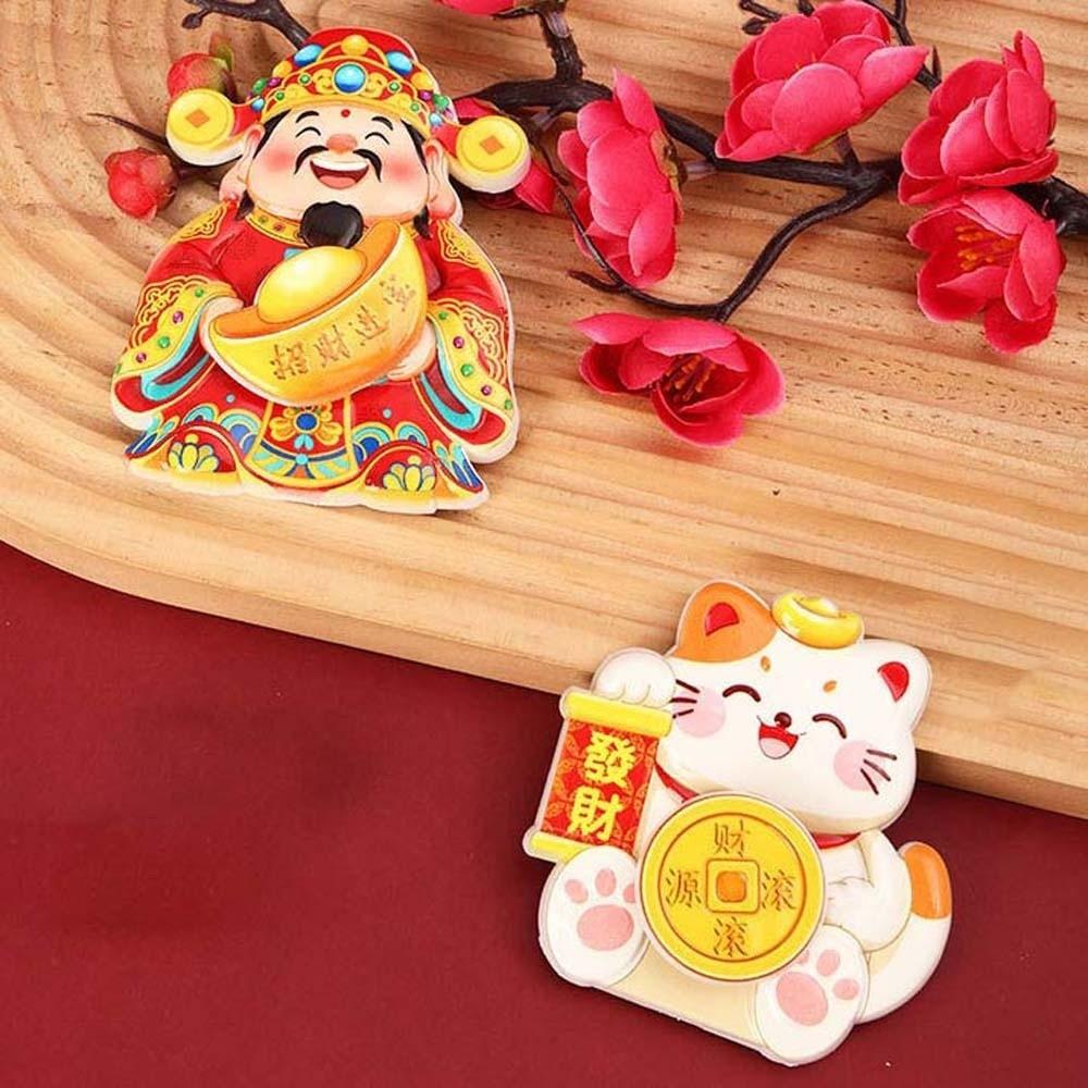 God of Wealth New Year Magnetic Sticker Rotatable Lucky Cat Refrigerator Sticker Props