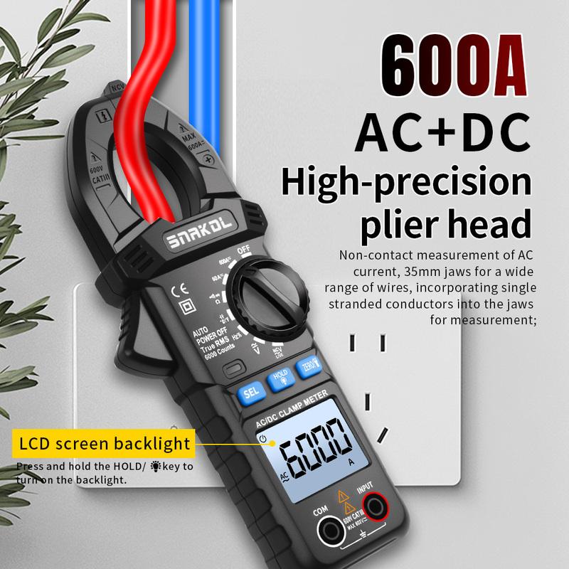 Digital Clamp Multimeter SNAKOL 600A AC/DC Current Voltage Meter Diode NCV Voltage Detection Professional Electrician Tools