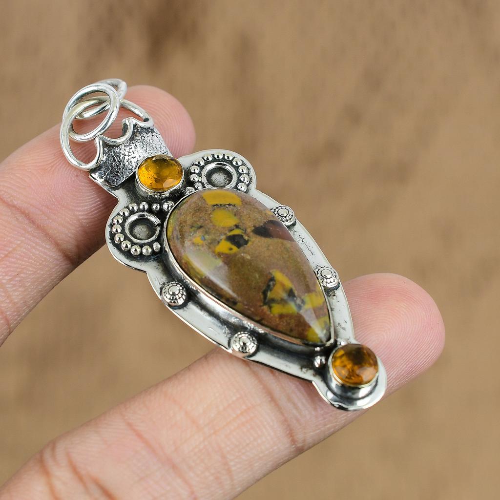 Gift For Her 925 Sterling Silver Natural Rhyolite Gemstone Jewelry Pendant