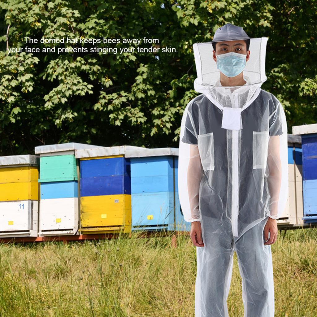 Anti Bee Biting Transparent One Piece Nylon Mesh Beekeeping Suit Bee Clothing Clothes Supplies(L )