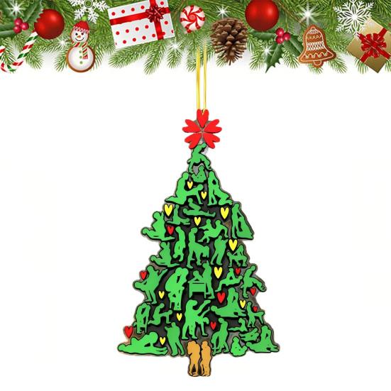 The Naughty Tree Christmas Ornament Humorous 2D Acrylic Green Tree Shaped Hanging Decor Funny Adult Holiday Gag Gifts for Couples