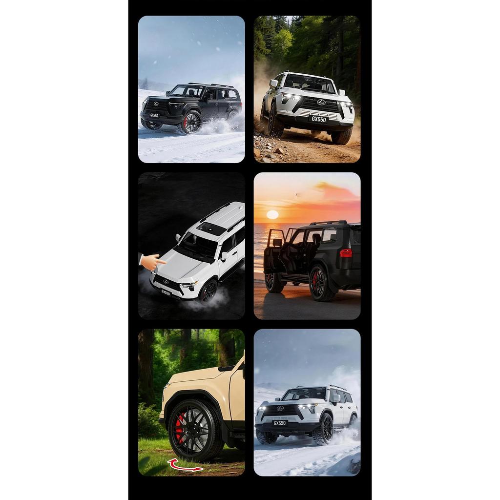 Modellino Auto Giocattolo in Lega pressofusa SUV Lexus GX550 Scala 1/24 Suono e Luci Pull Back Giocattolo per Bambini Collezionabili Regalo di Compleanno
