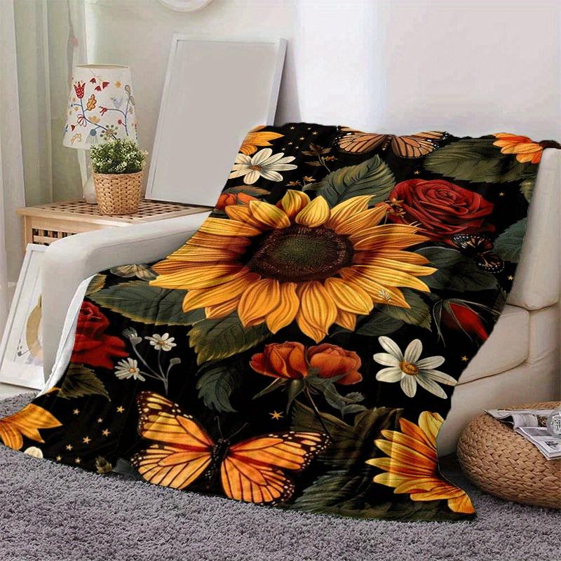 1pc Sunflower Printing Lightweight Flannel Blanket, Comfortable and Warm Blanket, for Camping Sofa Bed and Couch Office, in All Seasons