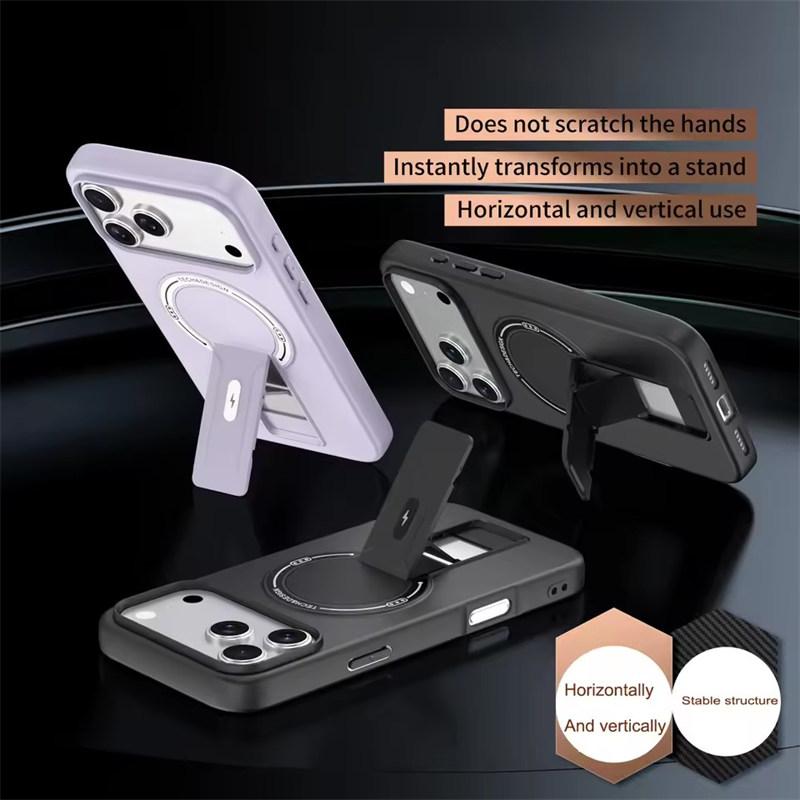Luxus Klappständer Für Magsafe Lade Handyhülle Für iPhone 17 Air 16E 15 14 13 12 11 Pro Max Plus Matte Ständer Rüstung Magnetische Abdeckung