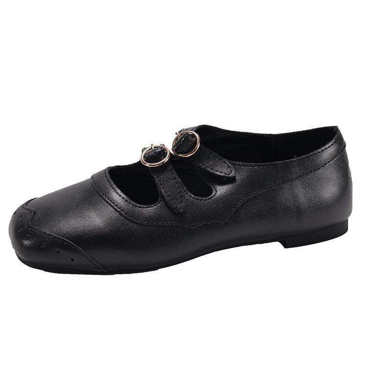 Sheepskin Version~ Genuine Leather Retro Round Head Shallow Mouth Single Shoes Women's French Ballet Shoes with Skirt Mary Jane Shoes
