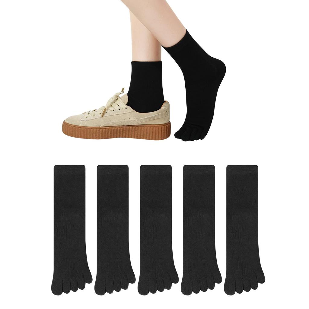 Yazon Black Perfect for and Breathable Stylish Socks with Split Warm and Casual Compression Crew Medium Sizes Set Women's Five-Toe Socks, Spring,