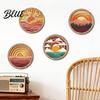 Four Piece Mountain Wall Decor 4Pcs Boho Sunset Art Abstract Landscape Round Hanging Ornaments Decorative Wooden Rounds for Living Room Bedroom