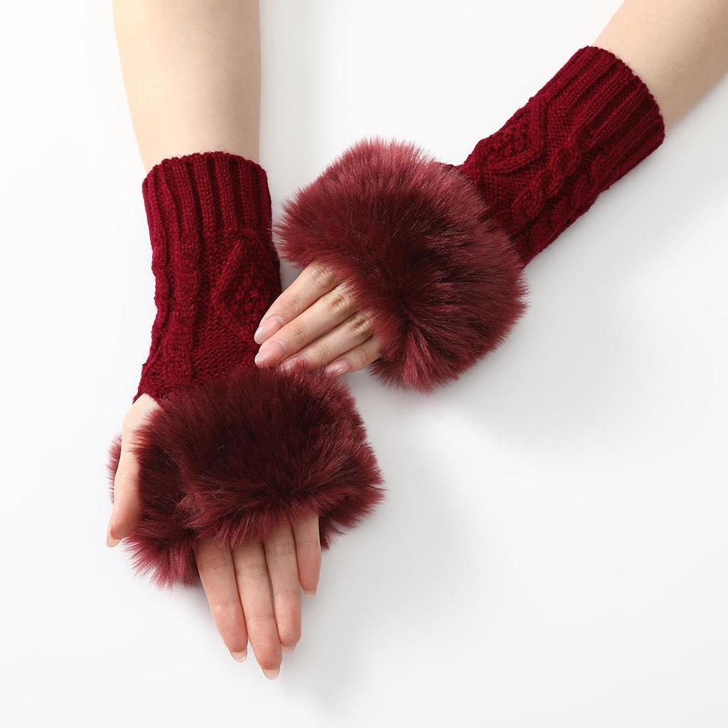 Women's Autumn-Winter Diamond Pattern Knit Wool Gloves