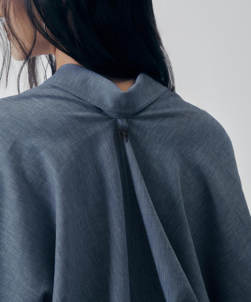Teulimingbeodeu Oversized Poncho Short Sleeve Shirt [ Blue ]