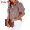 Cotton Blended Short Sleeve Shirt With Color Blocking For Office Women