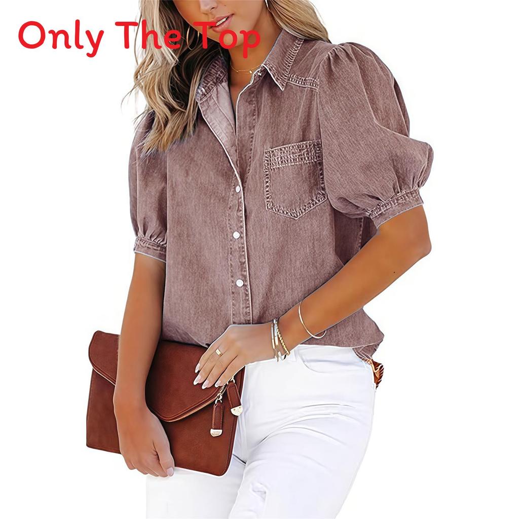Cotton Blended Short Sleeve Shirt With Color Blocking For Office Women