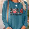 Tops For Women New Year's Snowman Print Round Neck Long Sleeve T-shirt Fall Casual Slim Pullover Women's Long Sleeve Top