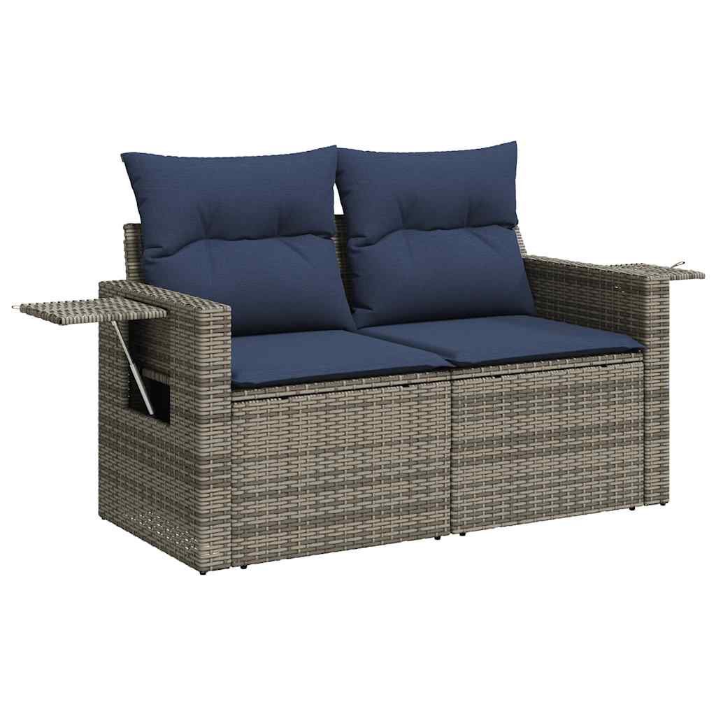 8 Piece Garden Sofa Set with Cushions Gray Poly Rattan