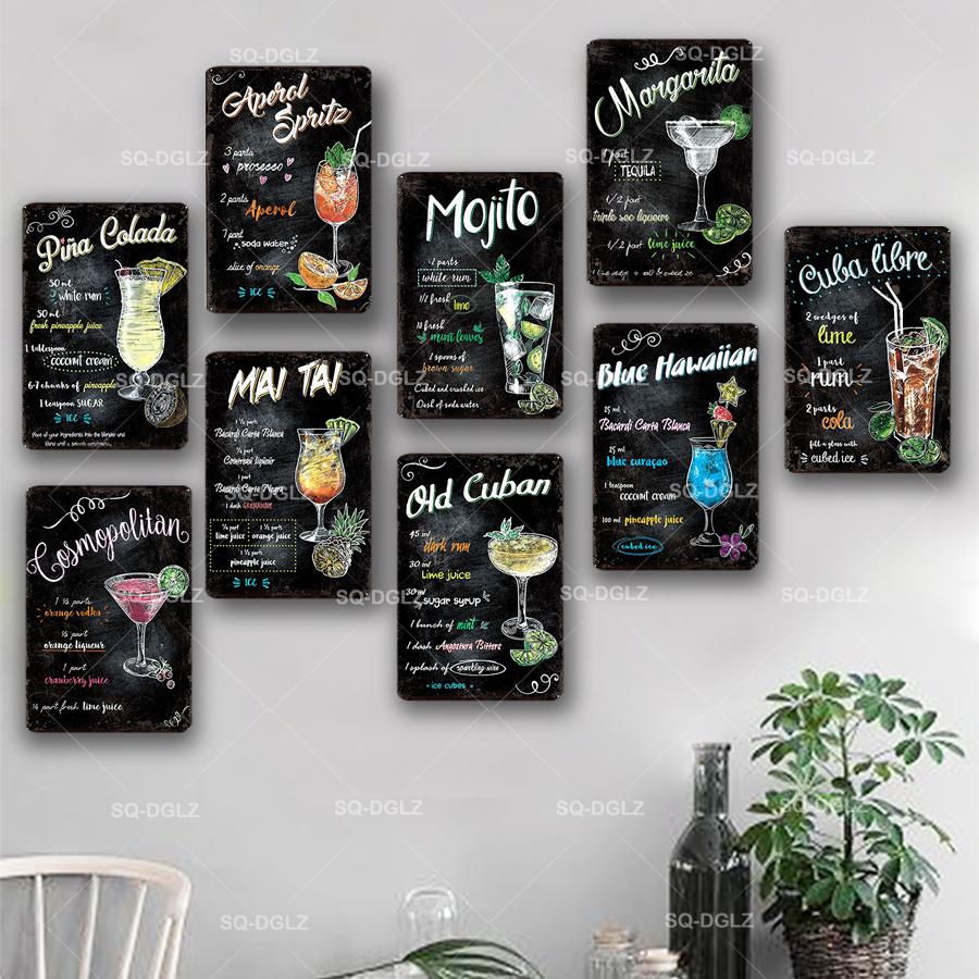 [SQ-DGLZ] Mojito Metal Sign Vintage Metal Plaque Plates Decor For Pub Bar Home Wall Decor Tin Signs Cocktail Poster Gift