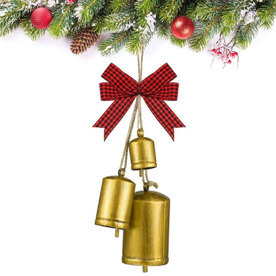 Vánoční sloupkový zvonek Kovová textura Design Gradientní Uspořádání velikostí Přírodní jutová šňůrka Retro zvonek