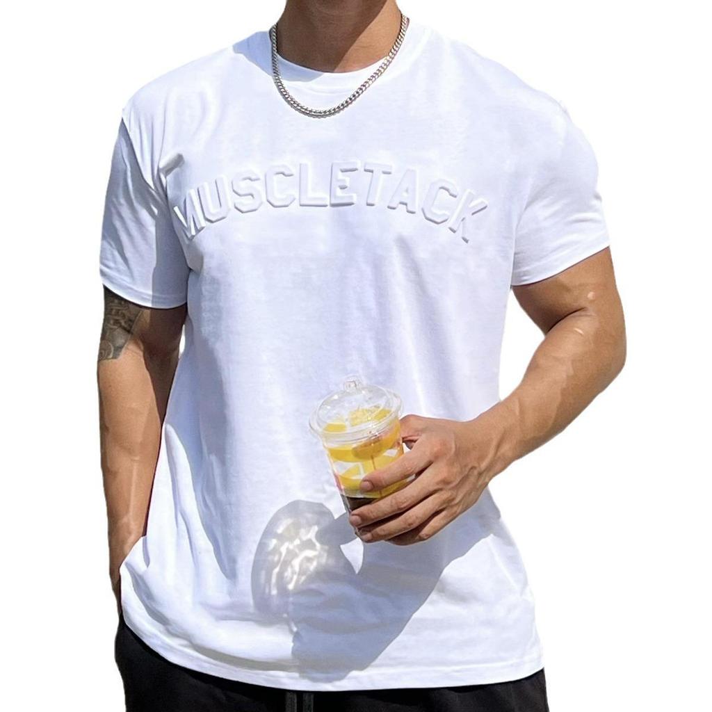 Herren Sport-T-Shirt mit geprägtem Stahlstempel und eng anliegenden Bündchen - Schweres Kurzarm-T-Shirt für Laufen, Fitness, Gewichtheben