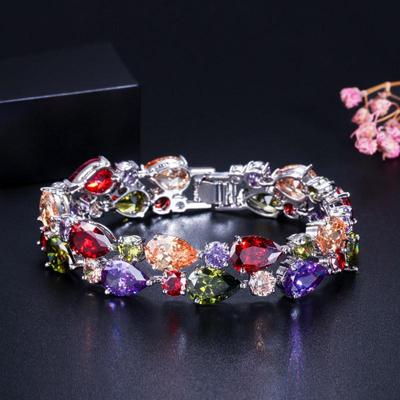 WWJ Klassischer Zirkonia-Schmuck, rot, schwarz, lila, großes CZ-Luxusarmband für Damen