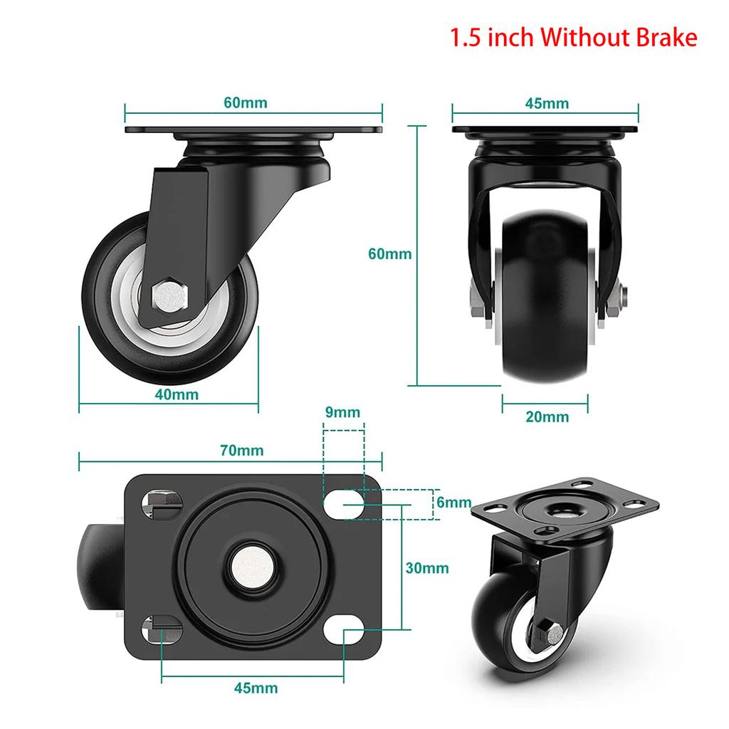 Swivel Caster Wheels No Noise,Set of 4 Heavy Duty-Swivel Casters,Non Marking Black Castor Wheels for Cart Furniture Workbench
