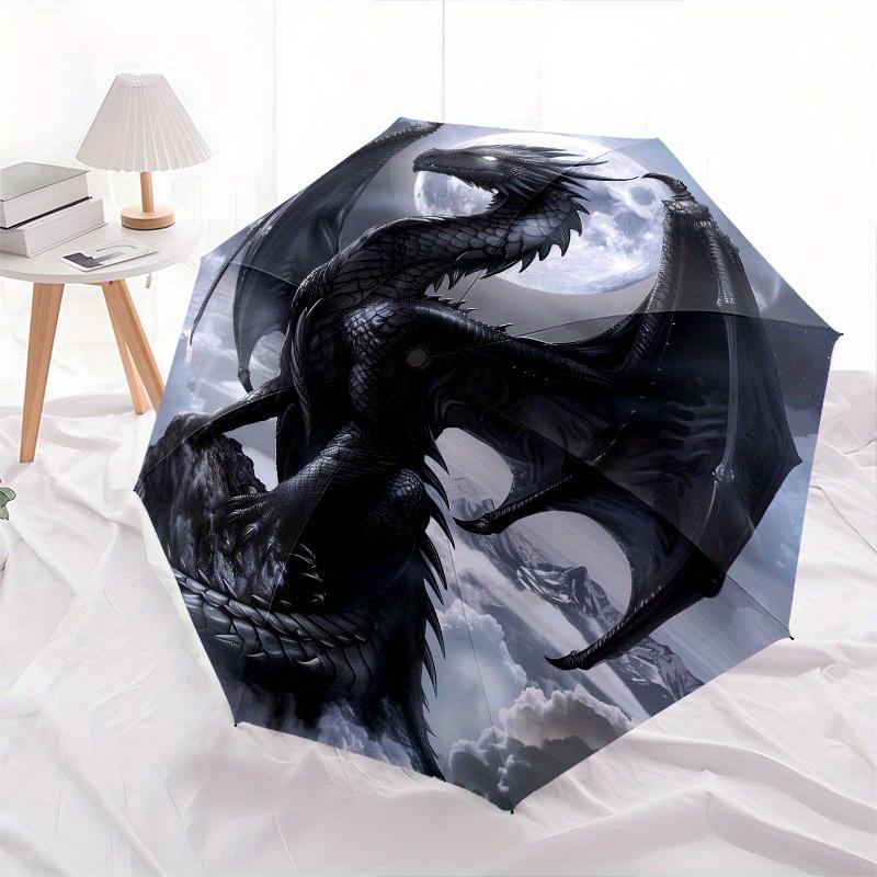 Dragon Moonlit Theme 8 Bone Hand Automatic Folding Umbrella, Compact and Portable Design, A Perfect Gift for Birthday, Christmas or Business