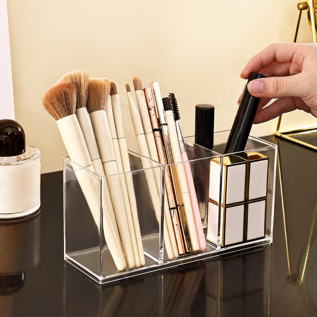 1pc Desktop Acrylic Transparent Makeup Brush Storage Box Organizer Portable Lipstick Makeup Brush Makeup Pen Holder Storage Box