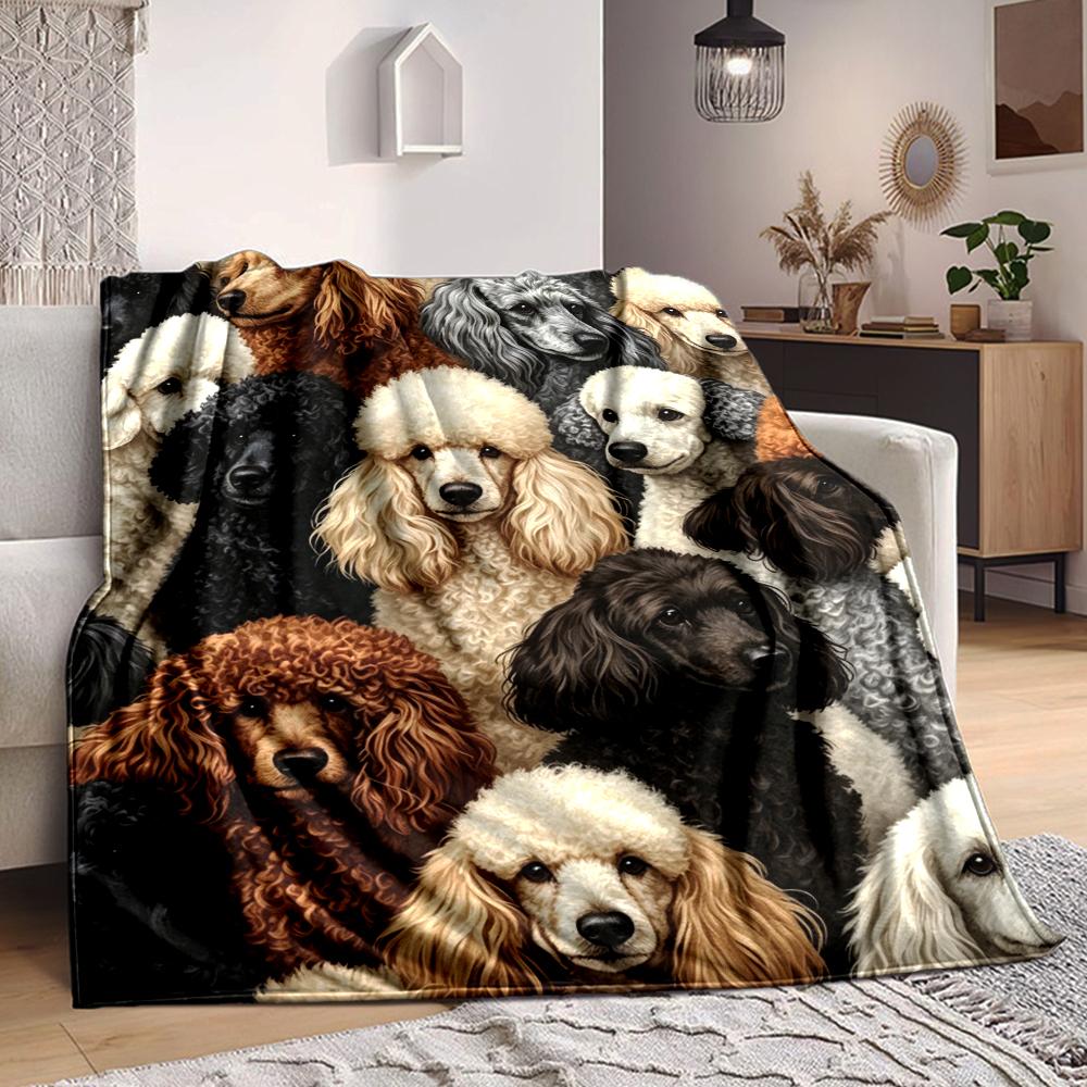 1Pc Poodle Portrait Collage Blanket Soft And Comfortable Casual Warm Camping Travel Christmas Halloween Xmas Gift M924569