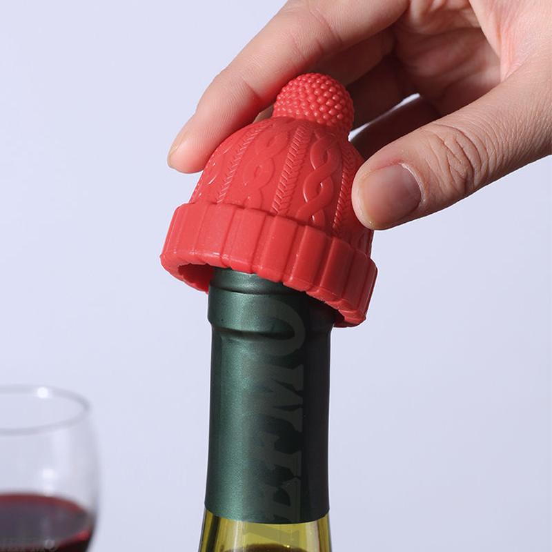 Wine Stopper Christmas Hat Silicone Wine Bottle Sealing Cap Stopper Red Wine Cork Champagne Festive Decor Kitchen Accessories