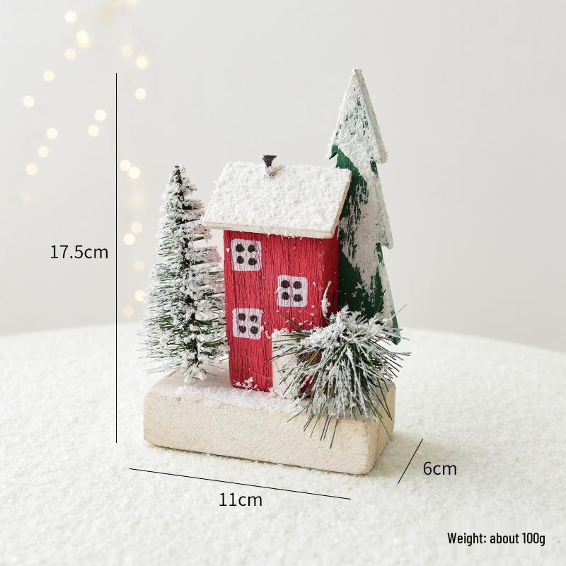 Wooden Snowy House Ornament with Car & Christmas Tree for Festive Decoration