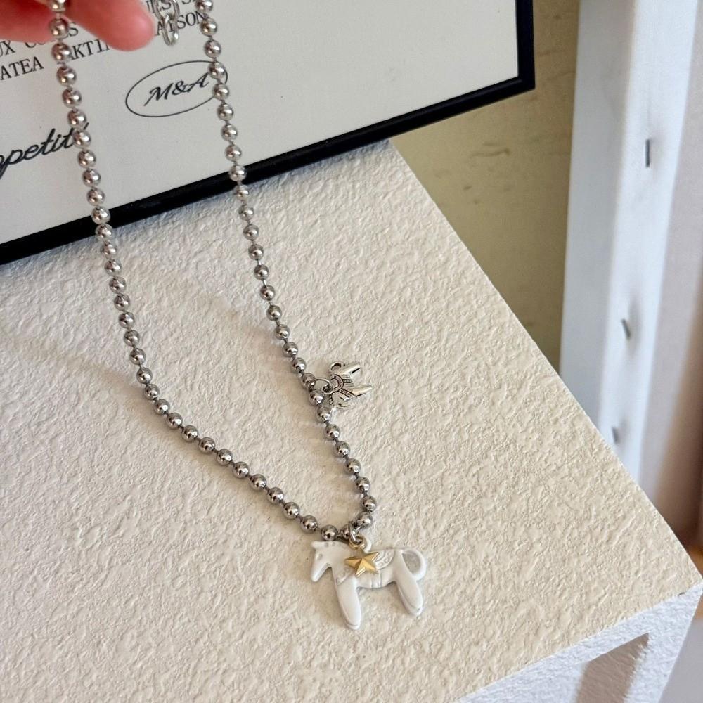 Sweet Enamel Colt Horse Pendant Necklace Cute Cartoon Pony Pendant Necklace  Decoration