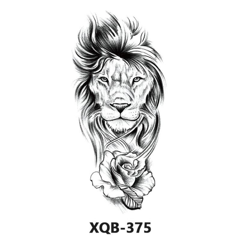 Tattoo Sticker Small Full Arm Animal Tiger Wolf Flower Arm Half Arm Waterproof Lasting Black and White Transfer Sticker