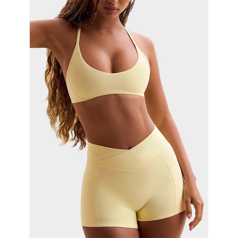 Spaghetti Strap Y Word Beauty Back Exercise Bra Pocket Peach Hip Shorts Yoga Clothes Fitness Suit Sports Suit for Women