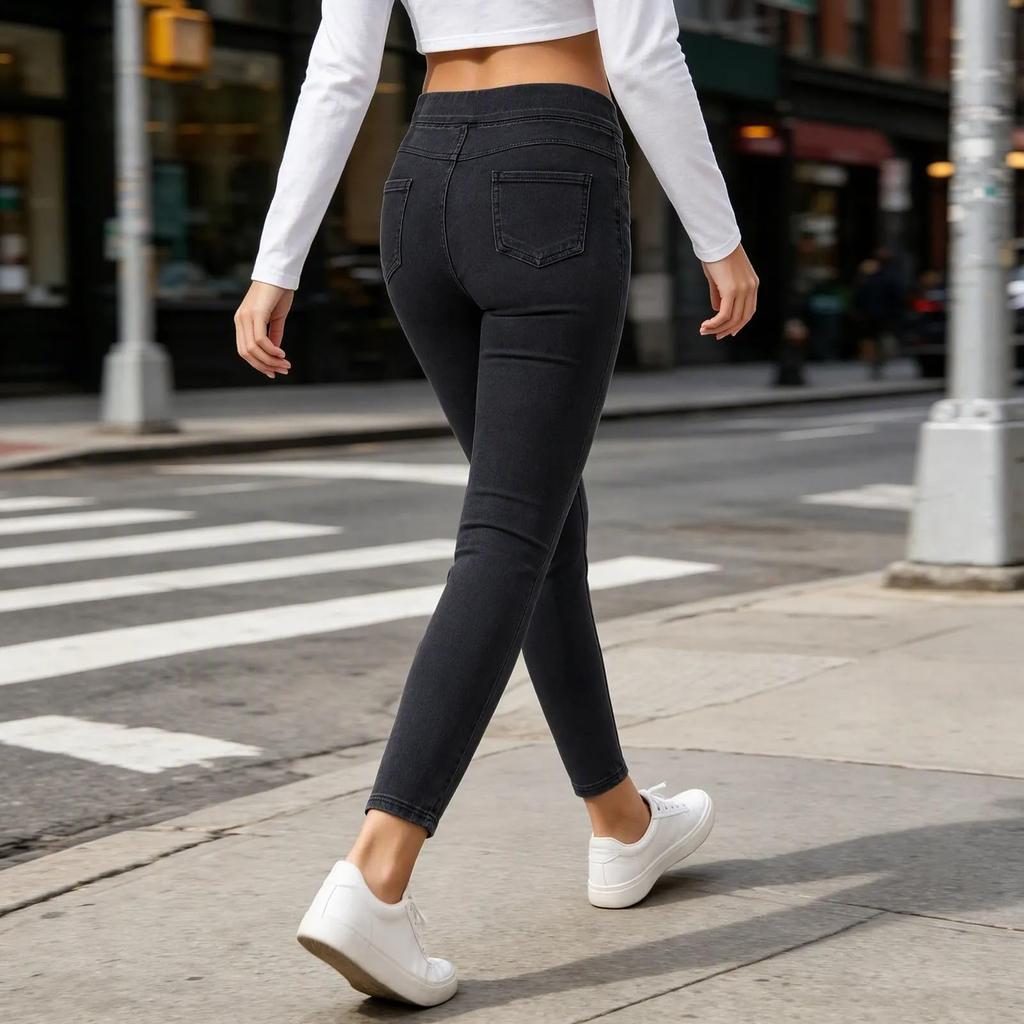 Women's High Waist Stretch Jeans with Pockets, Casual Denim Pants for Everyday Wear