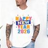 Happy New Year Colorful 2026 with Stars Adult TShirt Crew Neck Short Sleeve Cotton Top All Seasons Casual Fashion Comfortable