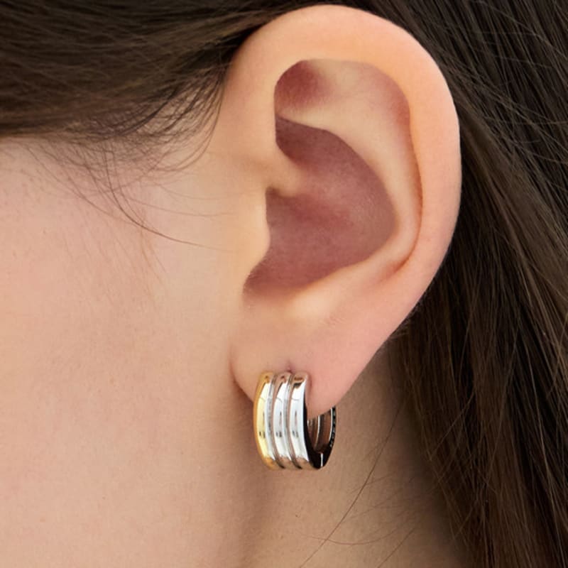 Hyeres-lor Triple Silver (C) Round Earrings M HL3E58302C9XXX