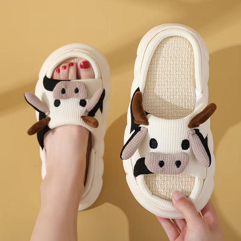 Cute Couple's Linen Slippers: Women's Summer Non-Slip, Thick-Soled, Sweat-Absorbent, Silent Cotton; Four Seasons Men's Style Included.