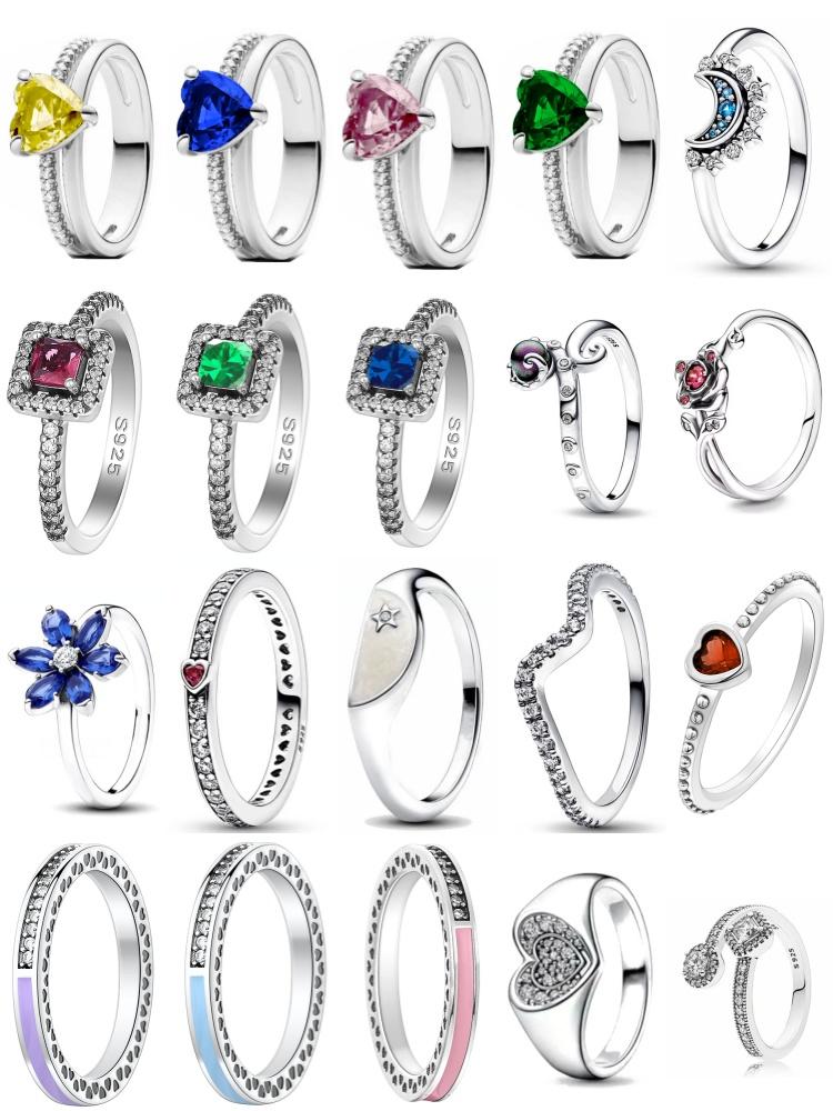925 Silver Blue, Green, Heart-Shaped Square Ring Suitable For Women's Exquisite Jewelry At Wedding Parties